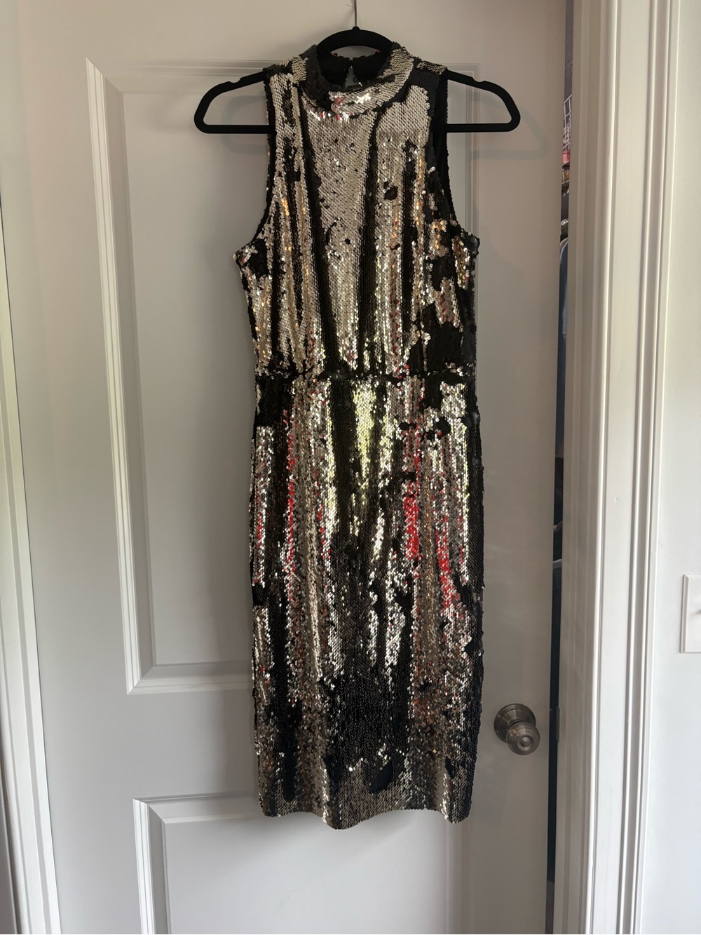 Zara Black and Gold Sequin High-Neck Midi Dress